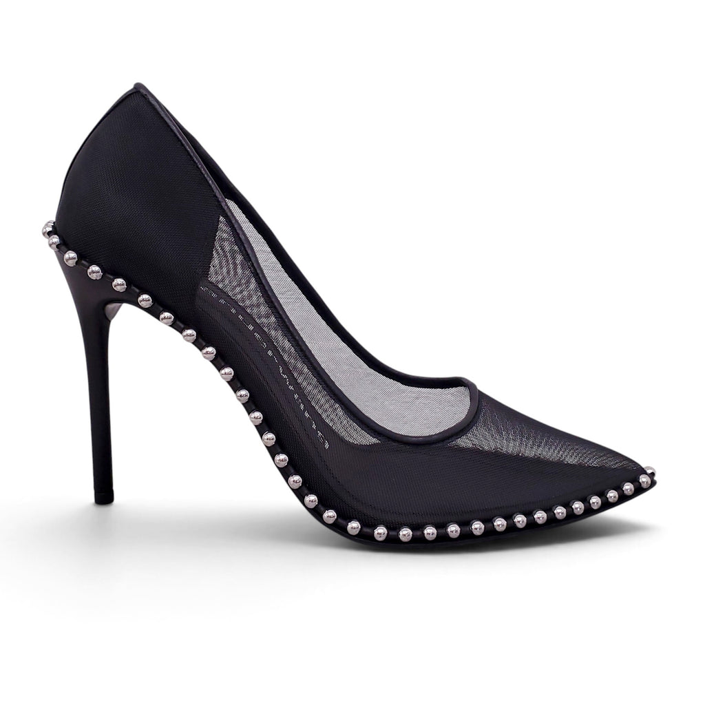 ALEXANDER WANG BLACK MESH HEELS WITH SILVER STUDS - SIZE 39