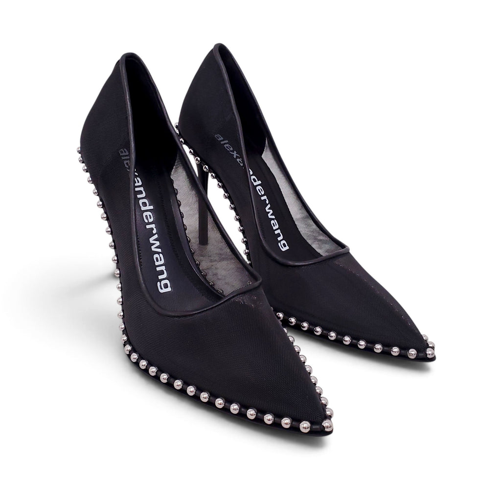 ALEXANDER WANG BLACK MESH HEELS WITH SILVER STUDS - SIZE 39