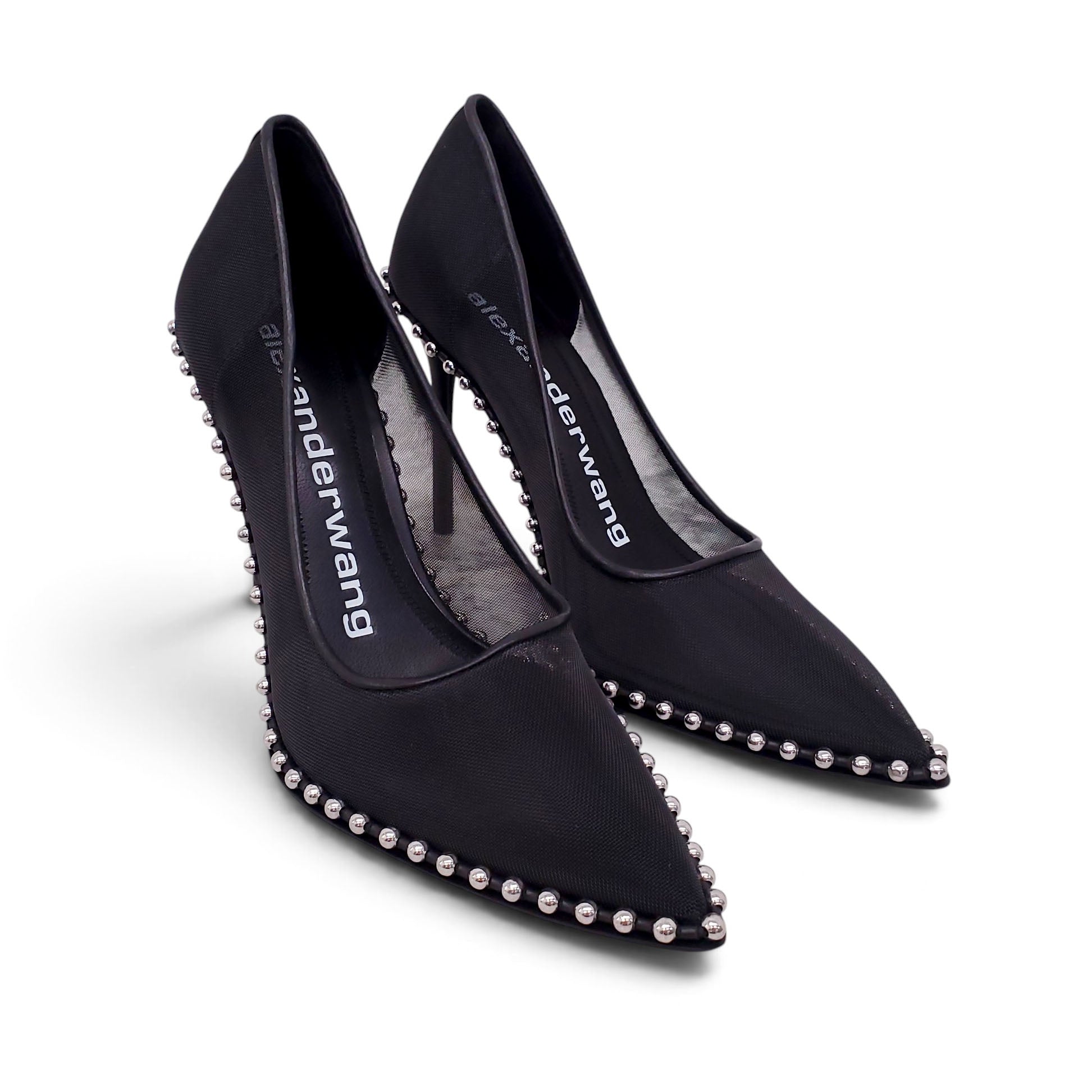 ALEXANDER WANG BLACK MESH HEELS WITH SILVER STUDS - SIZE 39