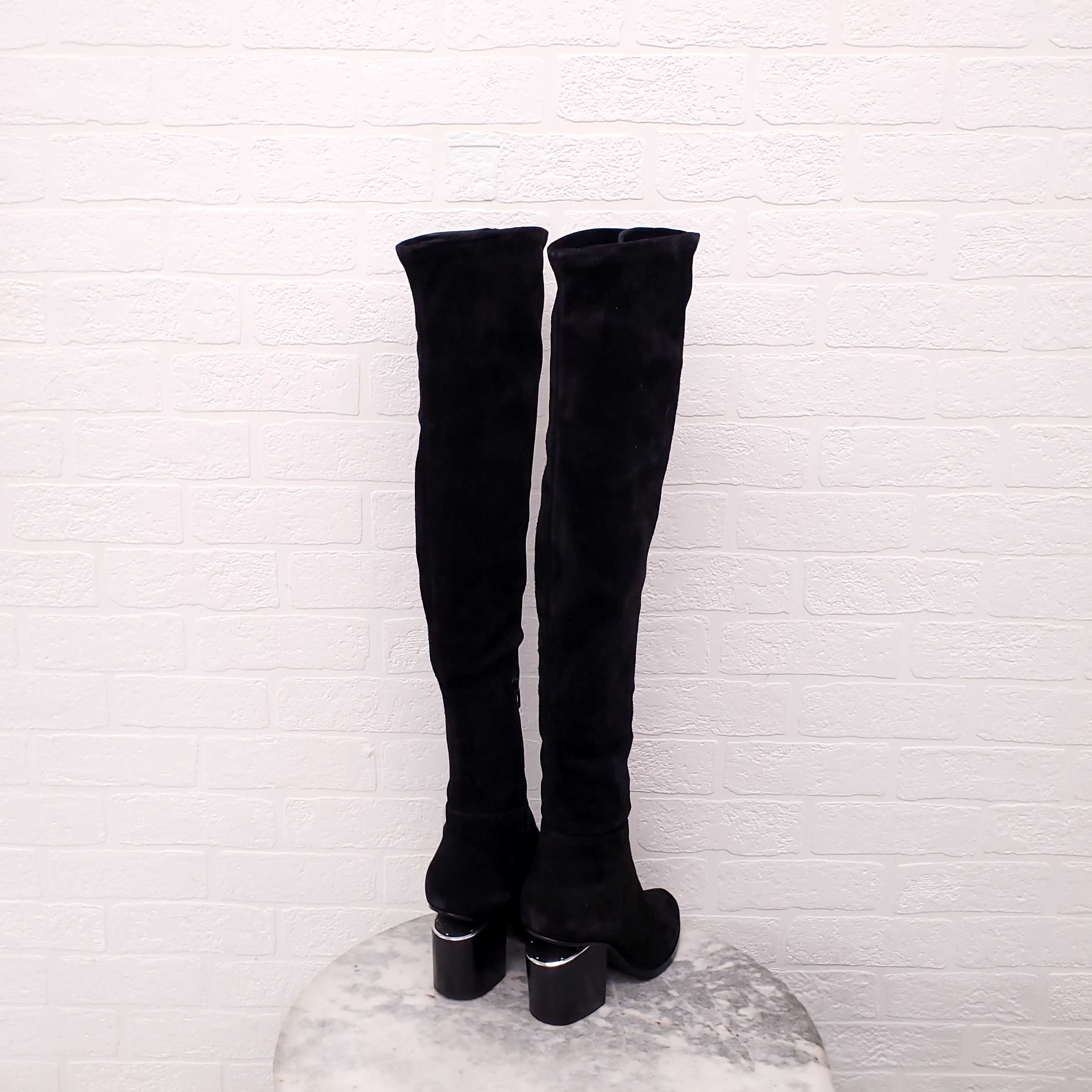 ALEXANDER WANG BLACK SUEDE KNEE HIGH BOOTS - SIZE 38