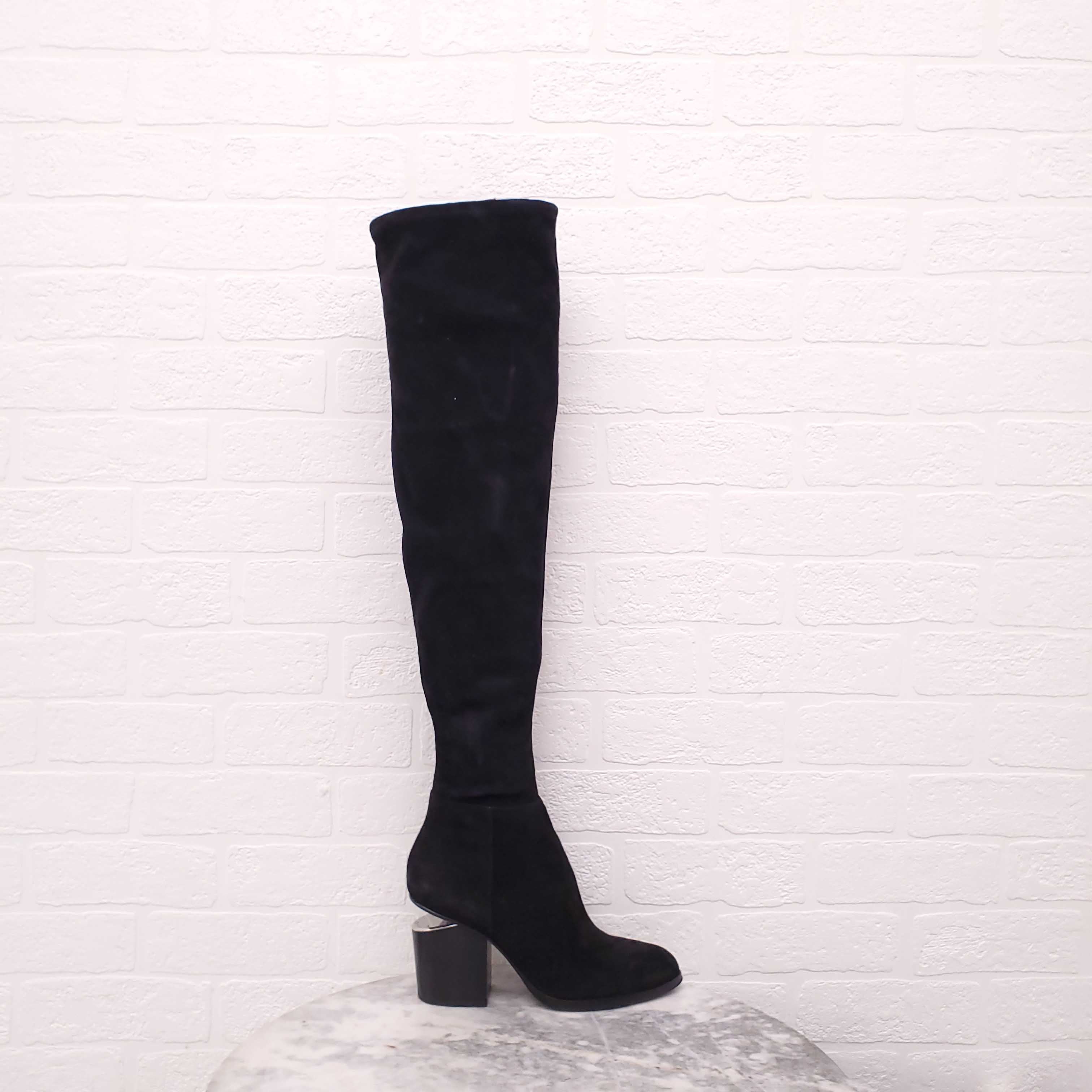 ALEXANDER WANG BLACK SUEDE KNEE HIGH BOOTS - SIZE 38