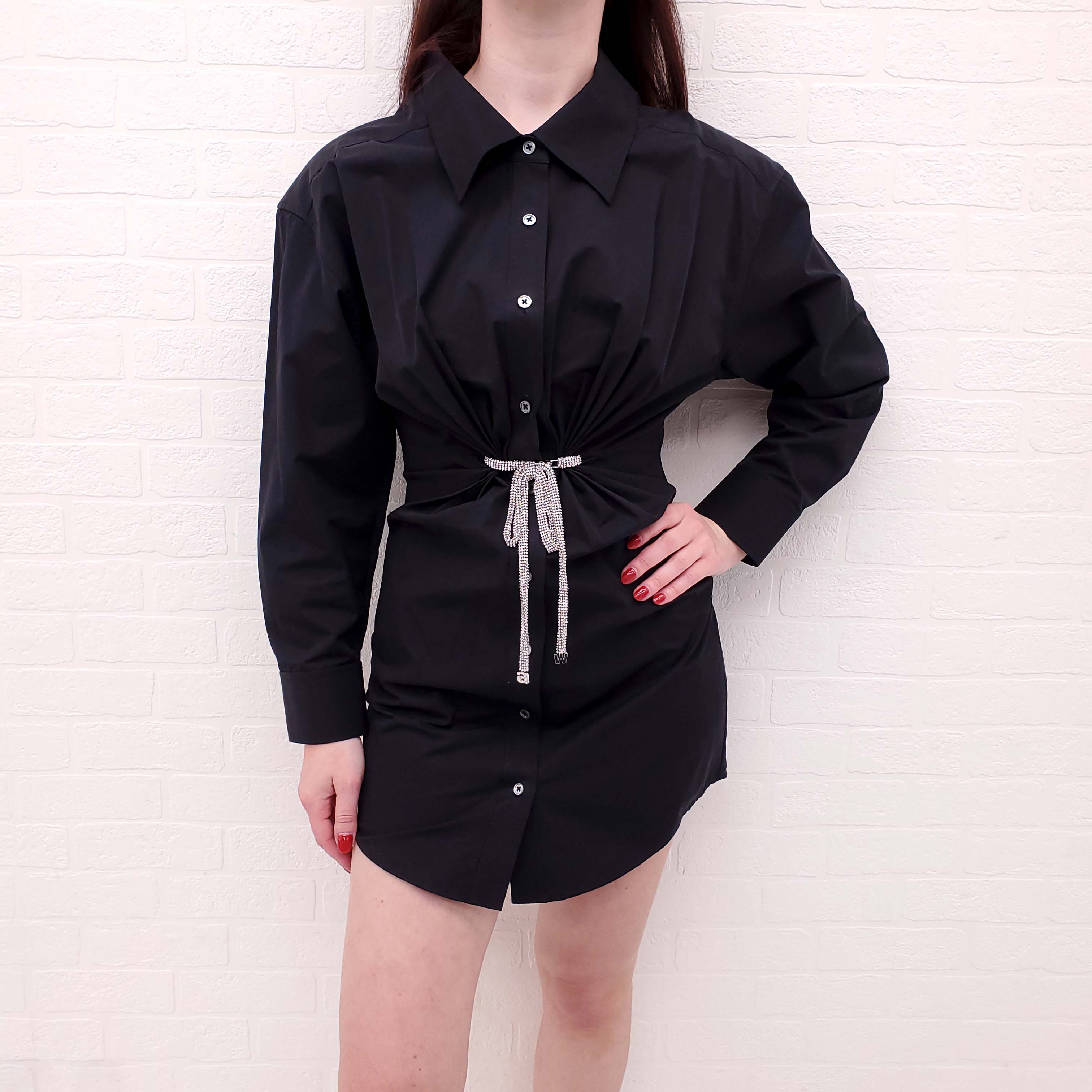 ALEXANDER WANG BLACK TWIST FRONT DRESS WITH CRYSTALS - SIZES 0 AND 6