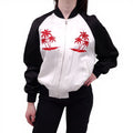 ALEXANDERWANG CREAM AND BLACK PALM TREE EMBROIDERED BOMBER JACKET - SIZE S