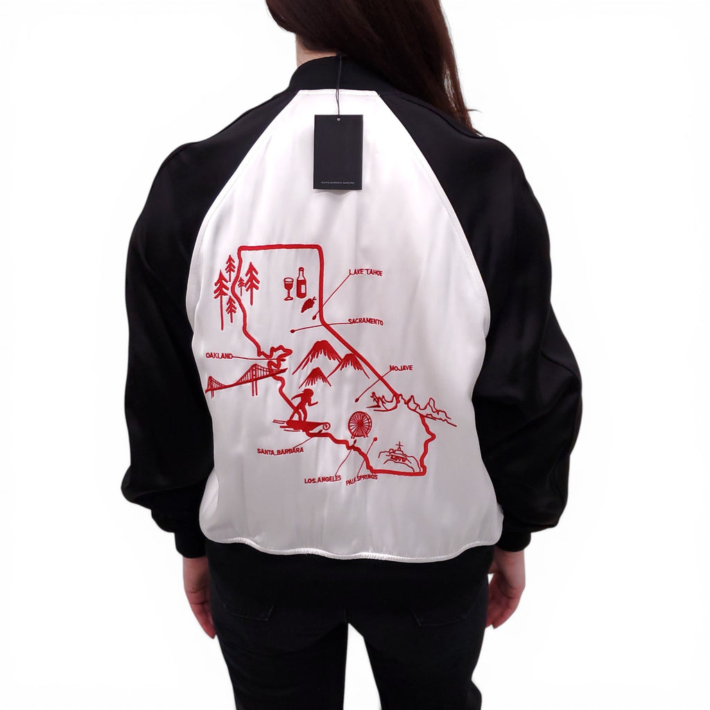 ALEXANDERWANG CREAM AND BLACK PALM TREE EMBROIDERED BOMBER JACKET - SIZE S
