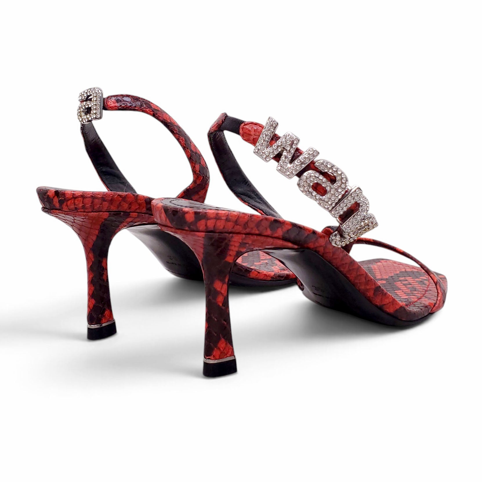 ALEXANDER WANG RED/BLACK SNAKESKIN STRAPPY HEELS - SIZE 35