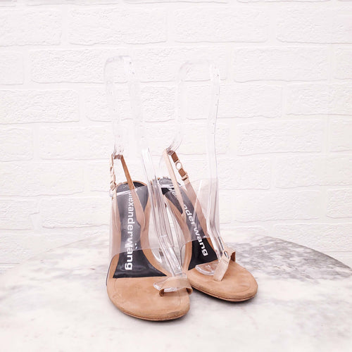 ALEXANDER WANG TAUPE SUEDE PVC HEELS - SIZE 36.5