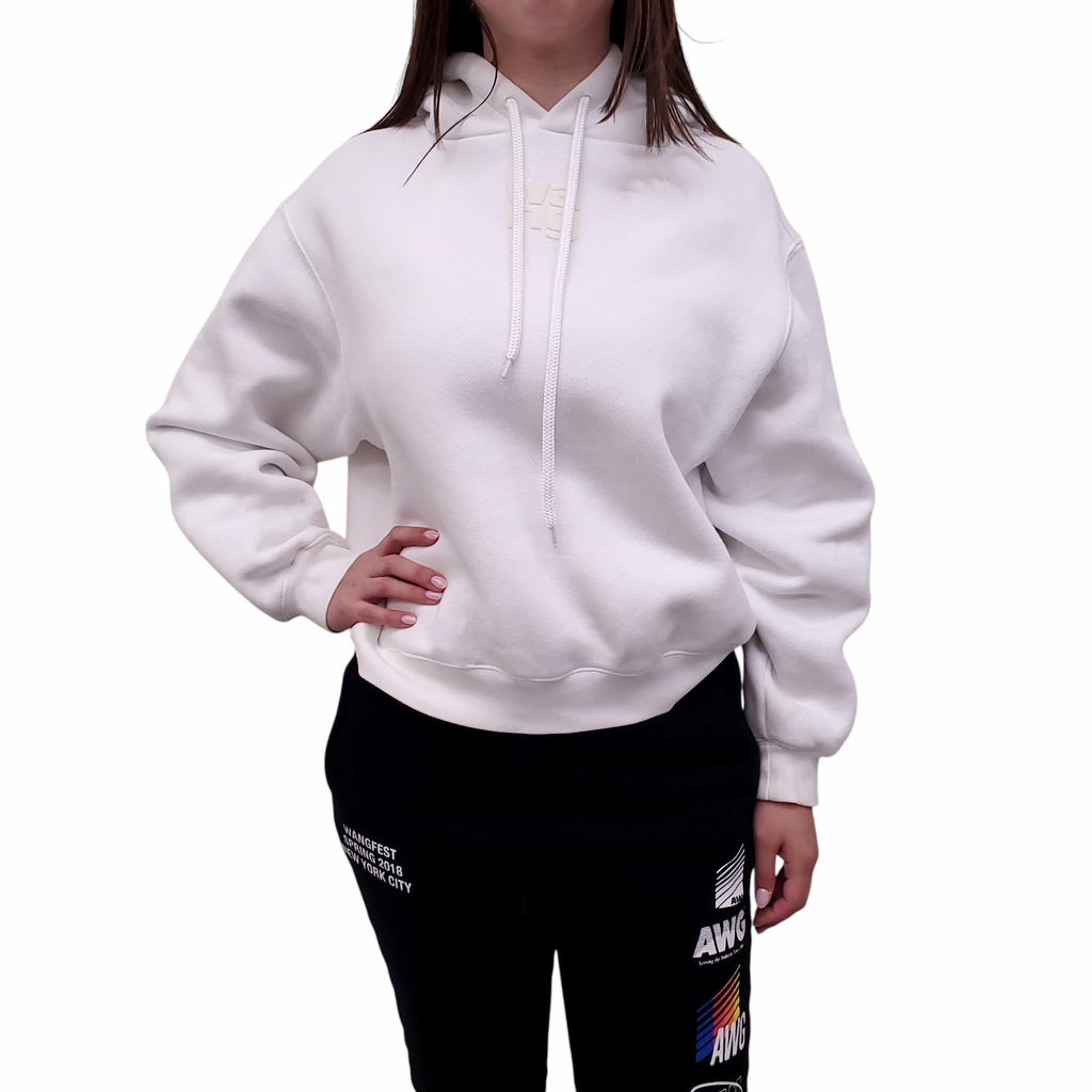 ALEXANDER WANG WHITE LOGO HOODIE SWEATSHIRT - SIZE S