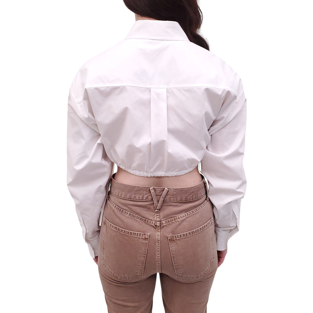 ALEXANDER WANG WHITE RUCHED CROPPED BLOUSE - SIZE XS