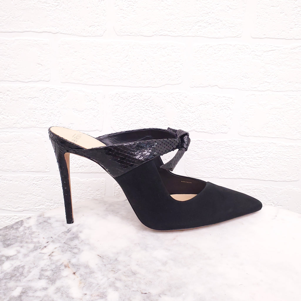 ALEXANDRA BIRMAN BLACK PYTHON MULES - SIZE 39.5
