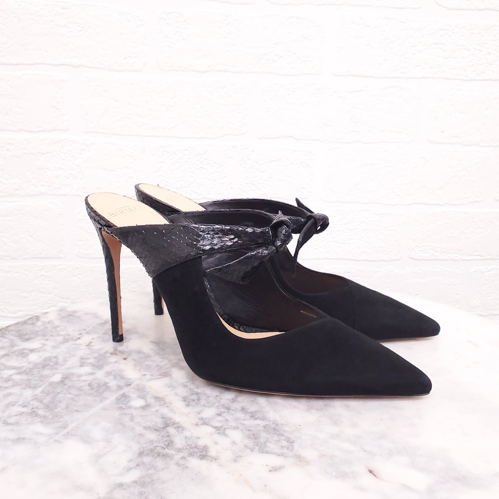 ALEXANDRA BIRMAN BLACK PYTHON MULES - SIZE 39.5