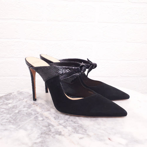 ALEXANDRA BIRMAN BLACK PYTHON MULES - SIZE 39.5