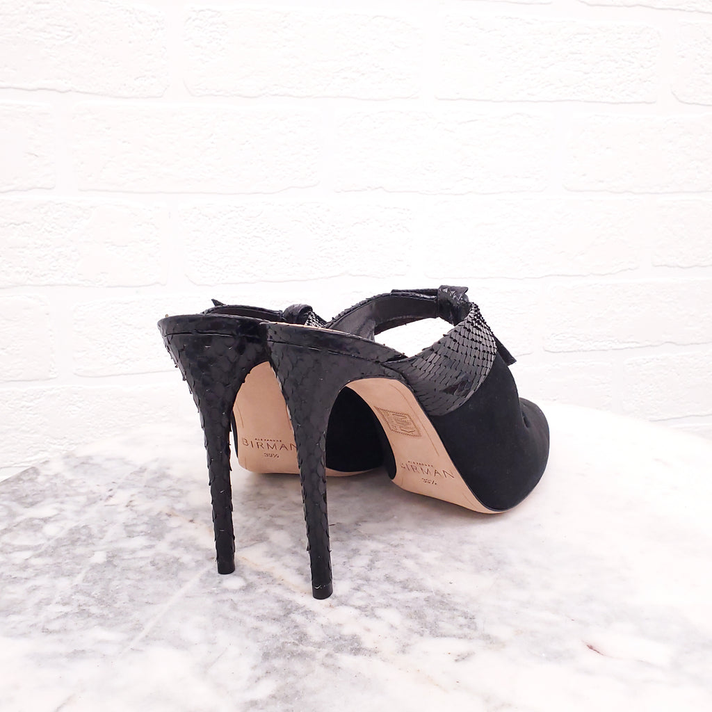 ALEXANDRA BIRMAN BLACK PYTHON MULES - SIZE 39.5