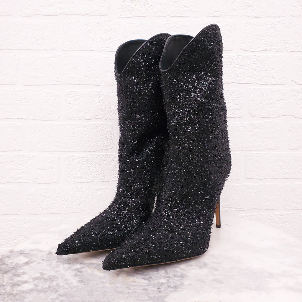ALEXANDRE VAUTHIER BLACK METALLIC TWEED BOOTIES - SIZE 40