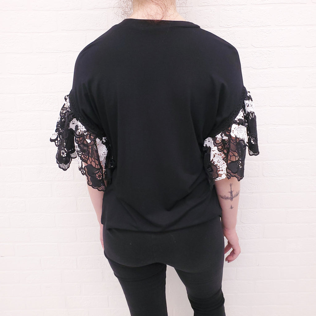 ALEXIS BLACK TOP WITH LACE DETAIL - SIZE M
