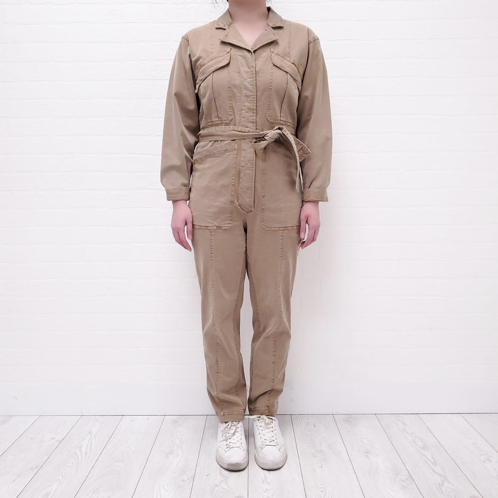 ALEX MILL KHAKI JUMPSUIT WITH BELT - SIZE S