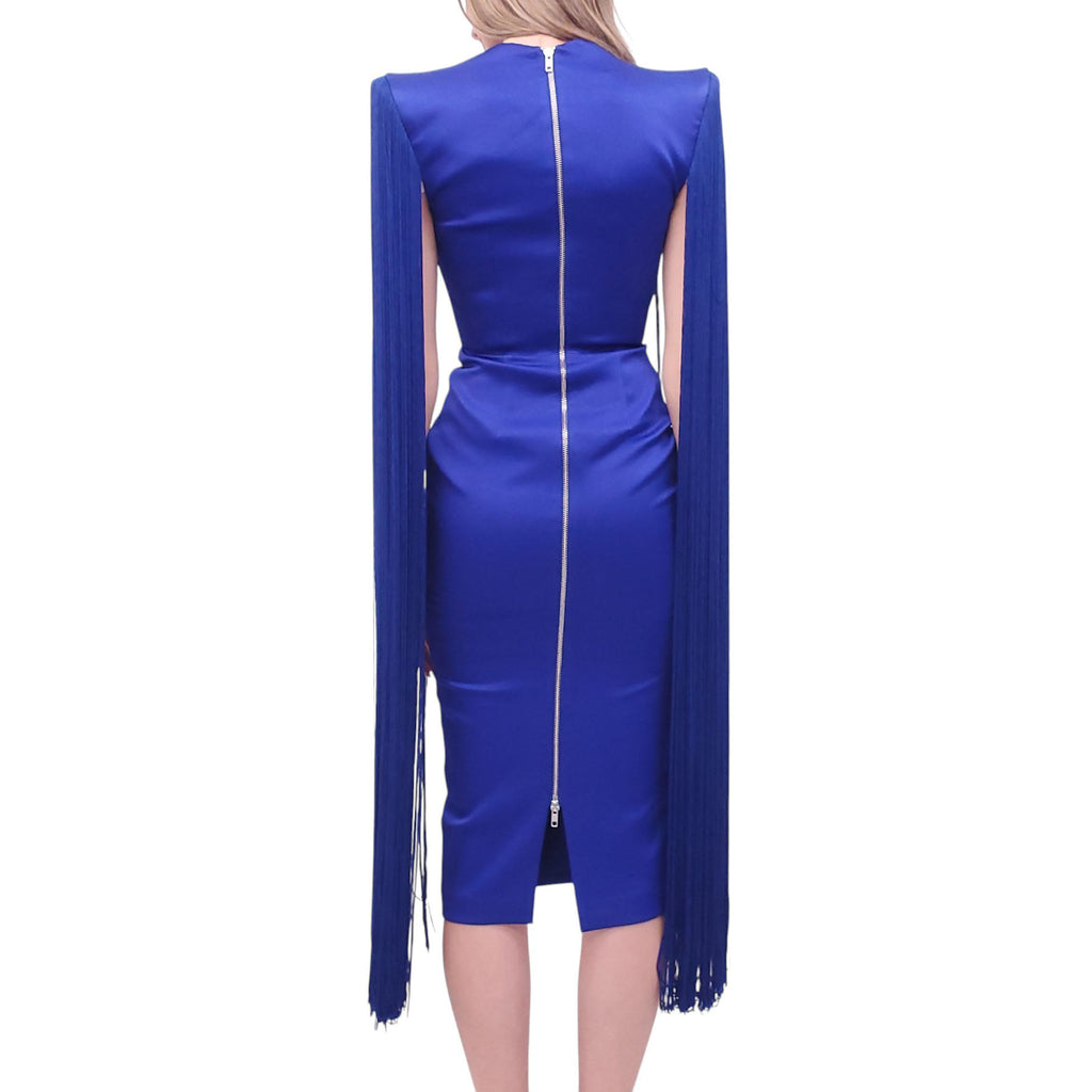 ALEX PERRY COBALT BLUE 'DELANY' FRINGE DRESS - SIZE 2