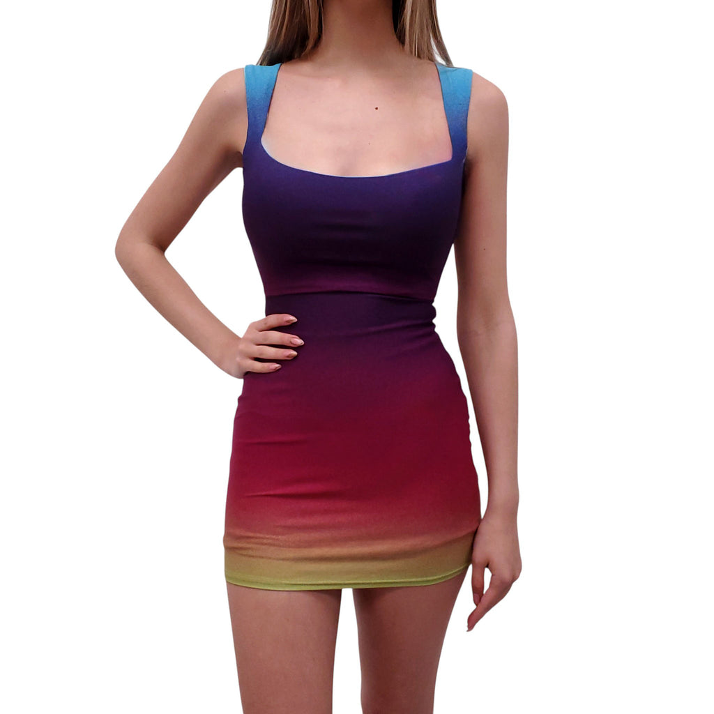 ALEX PERRY RAINBOW OMBRE MINI DRESS - SIZE 4