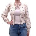 ALICE + OLIVIA ROSETTE EMBROIDERED CARDIGAN WITH BOW - SIZE M