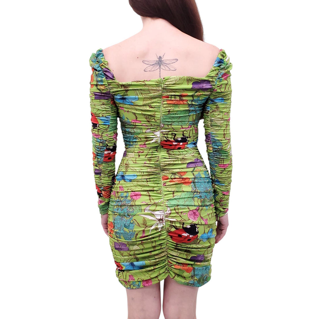 ALIÉTTE GREEN PATTERNED RUCHED DRESS - SIZE 0