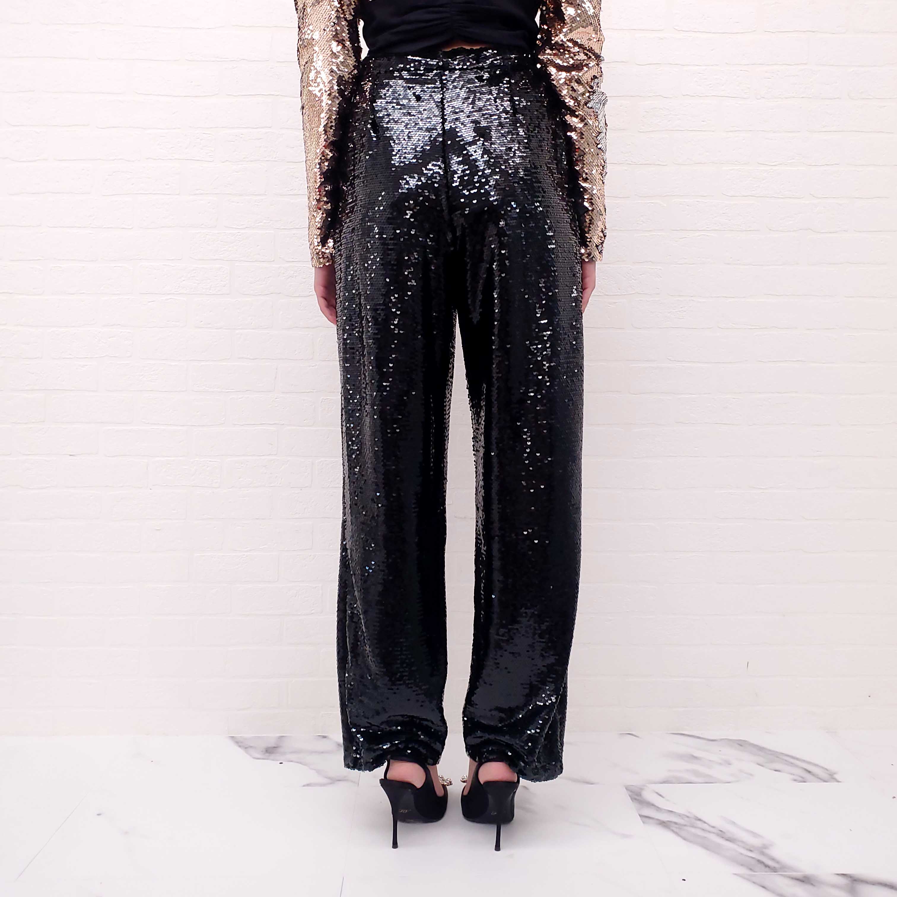 AMEN BLACK SEQUIN TROUSERS - SIZE 44