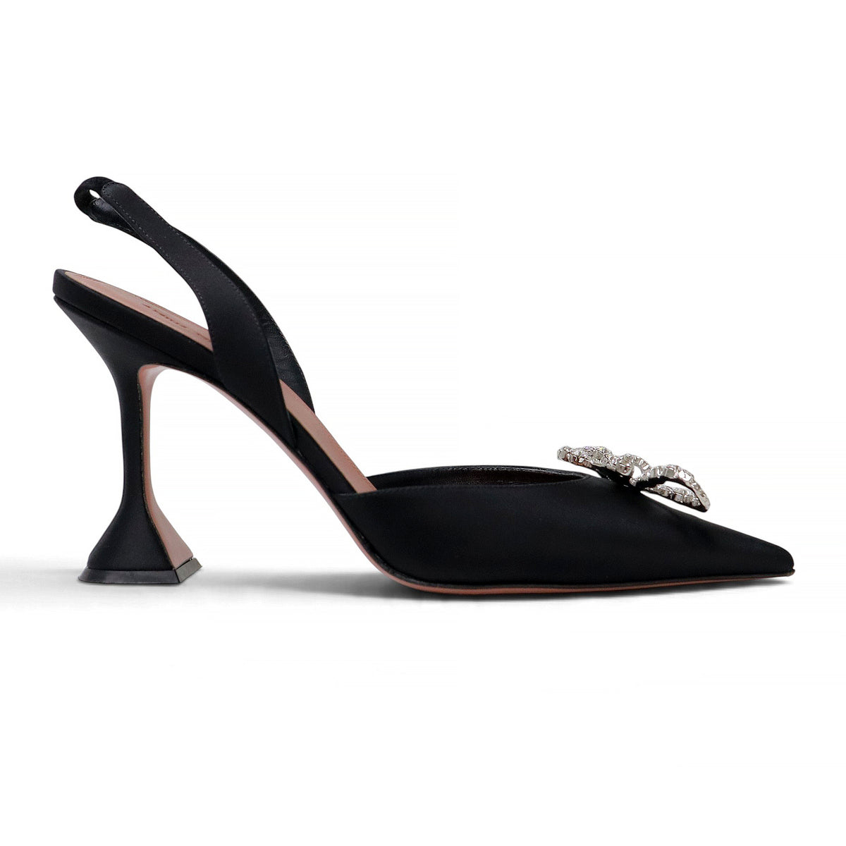 AMINA MUADDI BLACK SATIN ROSIE CRYSTAL BOW SLINGBACK 95MM HEELS - SIZE 43