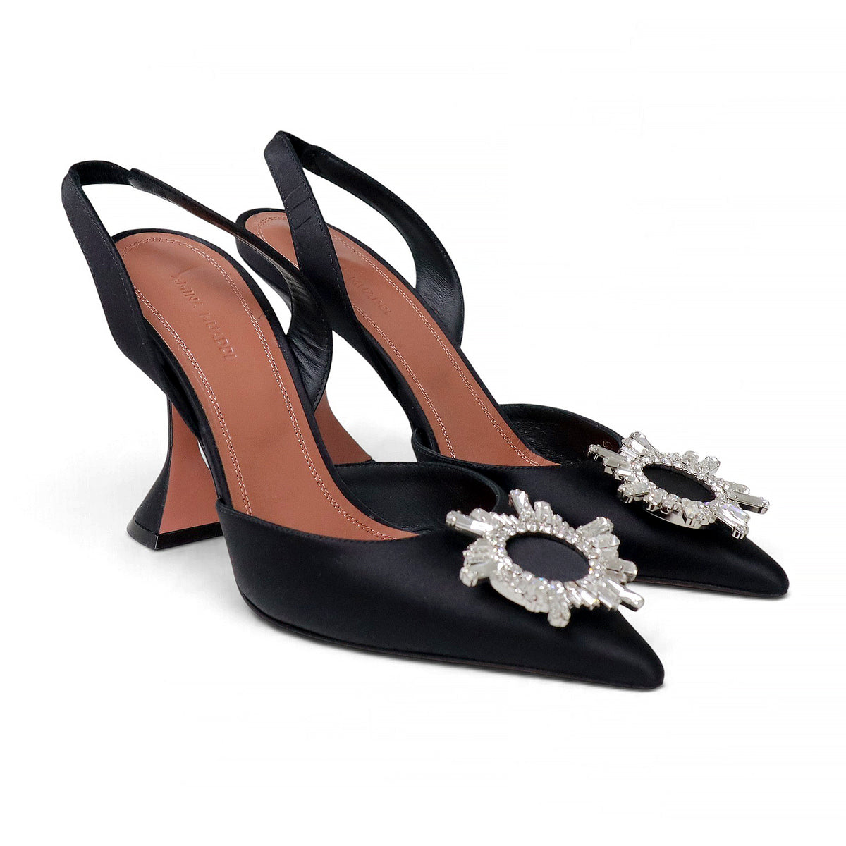 AMINA MUADDI BLACK SATIN BEGUM SLING 95 HEELS - SIZE 40