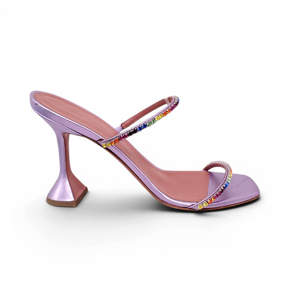 AMINA MUADDI PURPLE HEELS WITH RAINBOW CRYSTAL DETAIL - SIZE 41