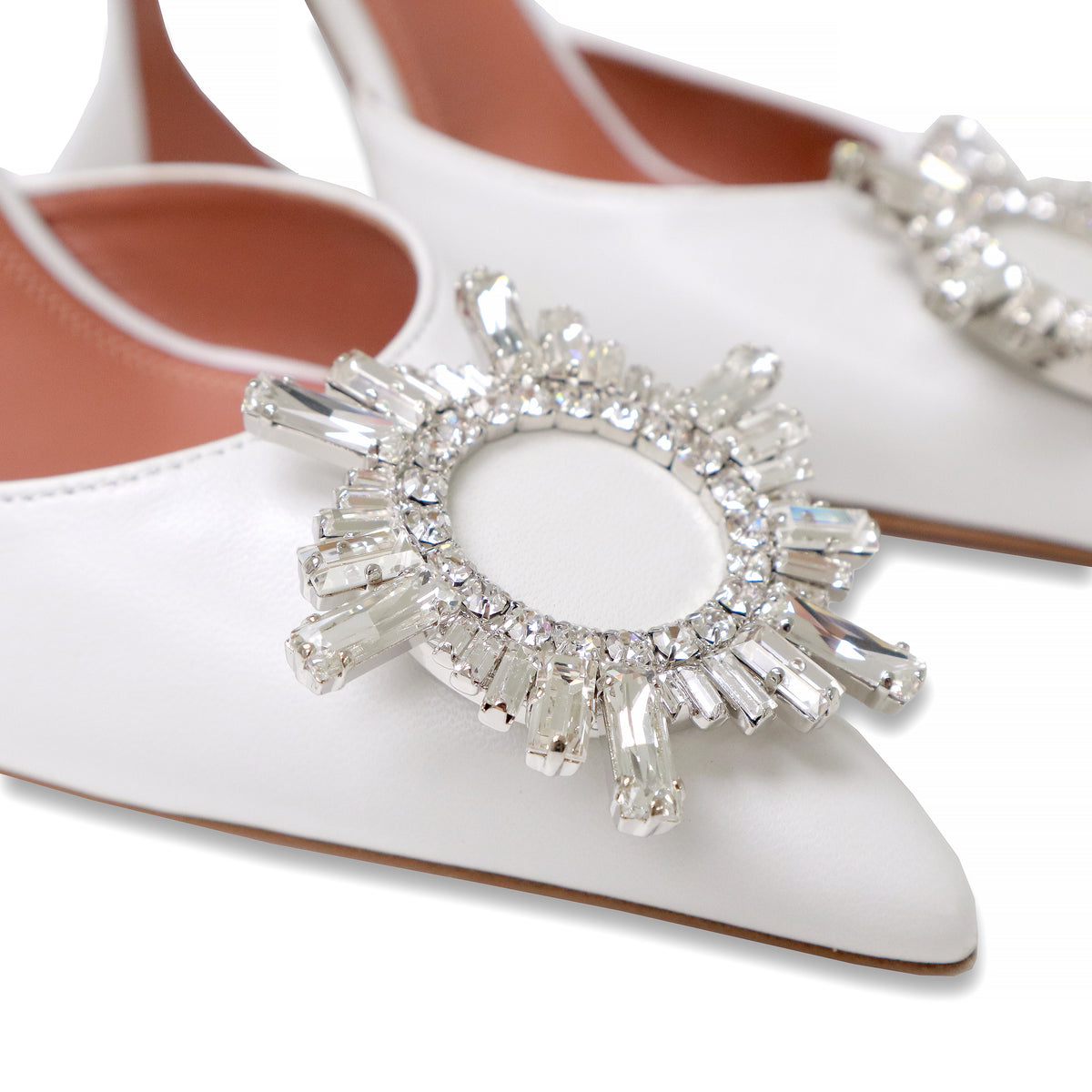 AMINA MUADDI WHITE SATIN BEGUM SLING 95 HEELS - SIZE 39