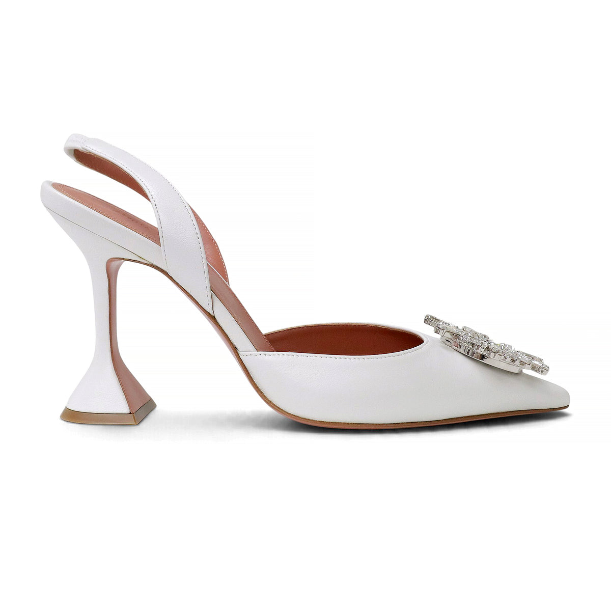 AMINA MUADDI WHITE SATIN BEGUM SLING 95 HEELS - SIZE 39
