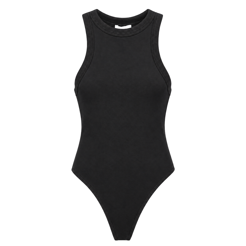 ANINE BING BLACK RIBBED BODYSUIT - SIZE XS
