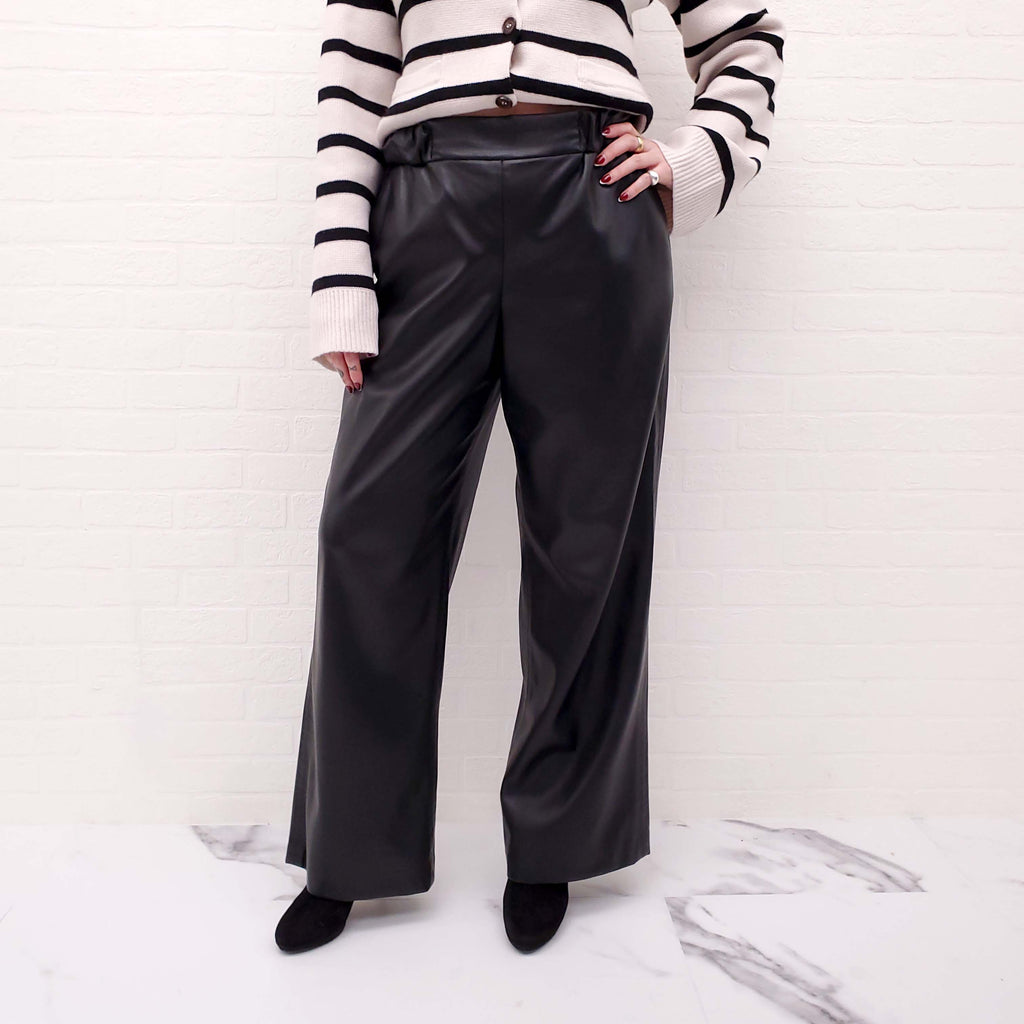 ANINE BING VEGAN LEATHER PANTS WITH ELASTIC WAIST - SIZE L