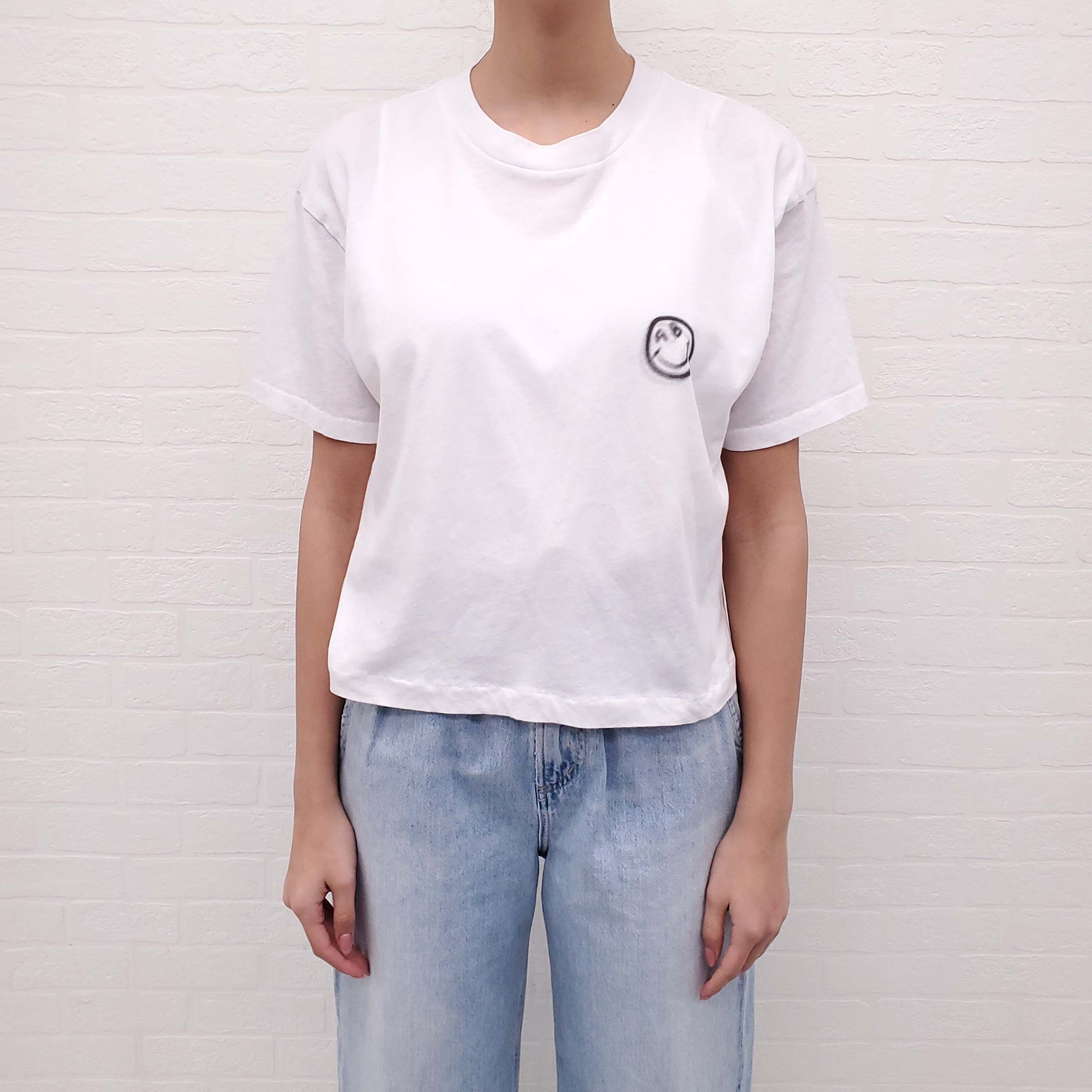 ANINE BING WHITE HAPPY FACE T-SHIRT - SIZE M