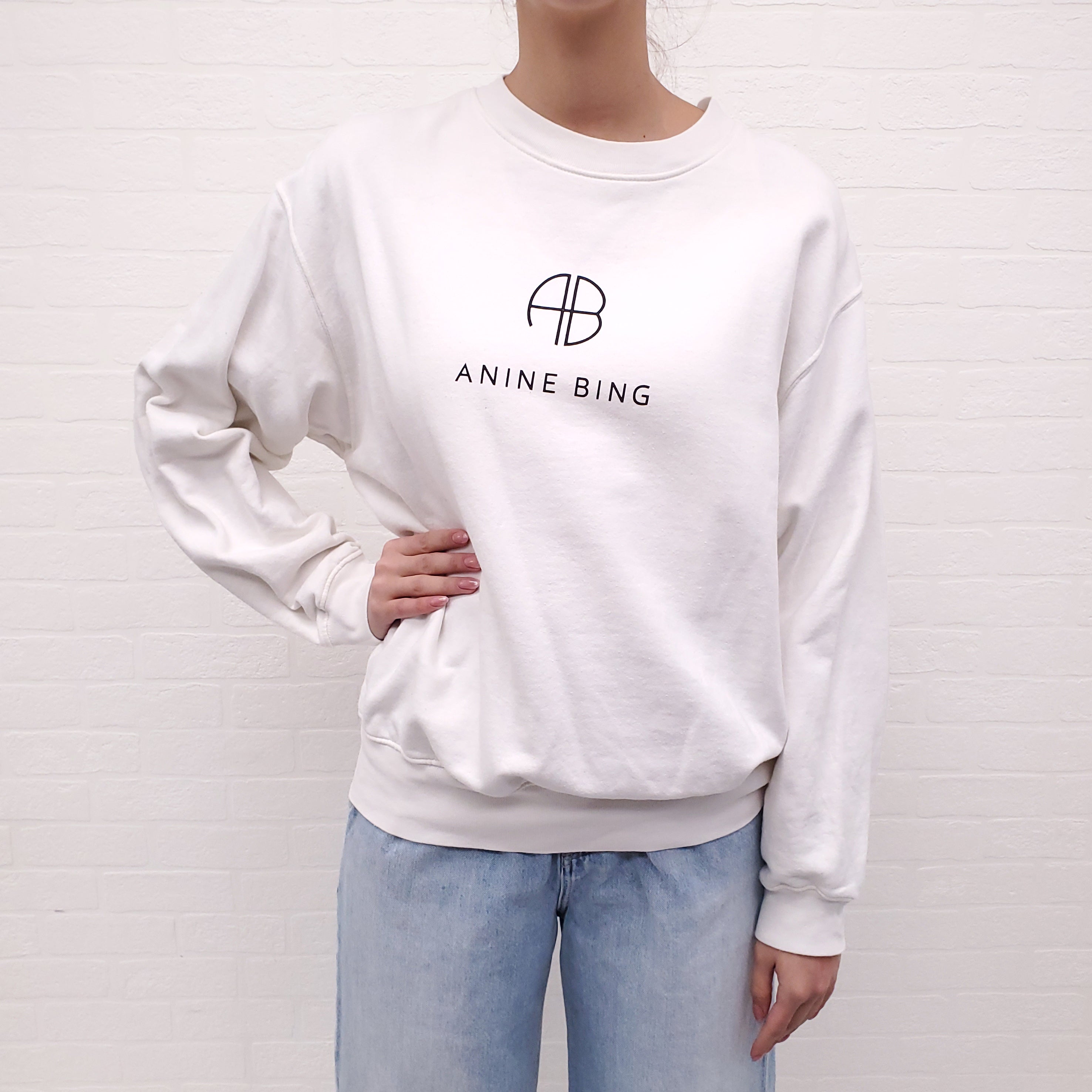 ANINE BING WHITE LOGO SWEATSHIRT - SIZE M