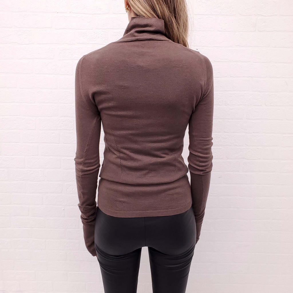 ANN DEMEULEMEESTER BROWN TURTLENECK TOP - SIZE 36
