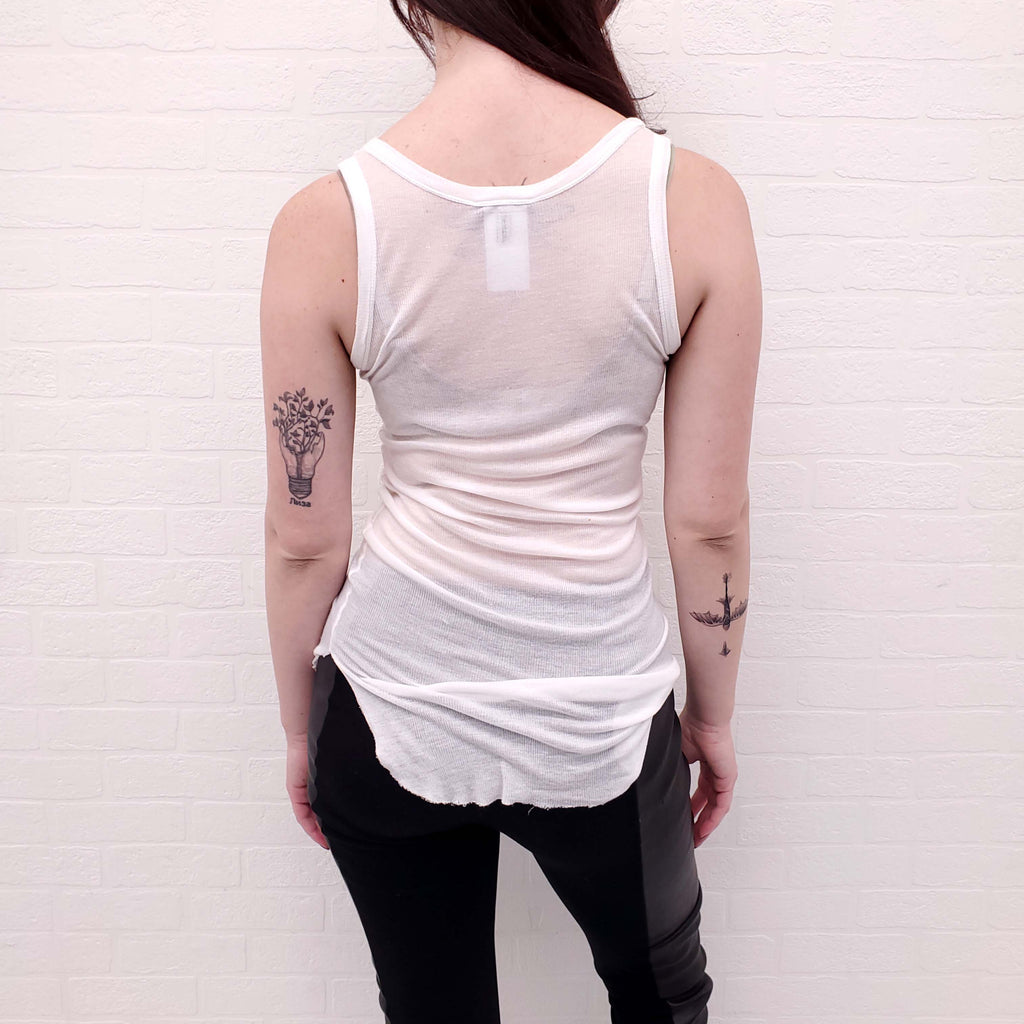 ANN DEMEULEMEESTER WHITE GRAPHIC SLEEVELESS TOP - SIZE 34