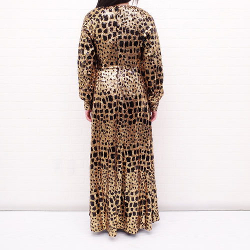 ANTIK BATIK GOLD AND BLACK SPOTTED SEQUIN GOWN - SIZE 40/M