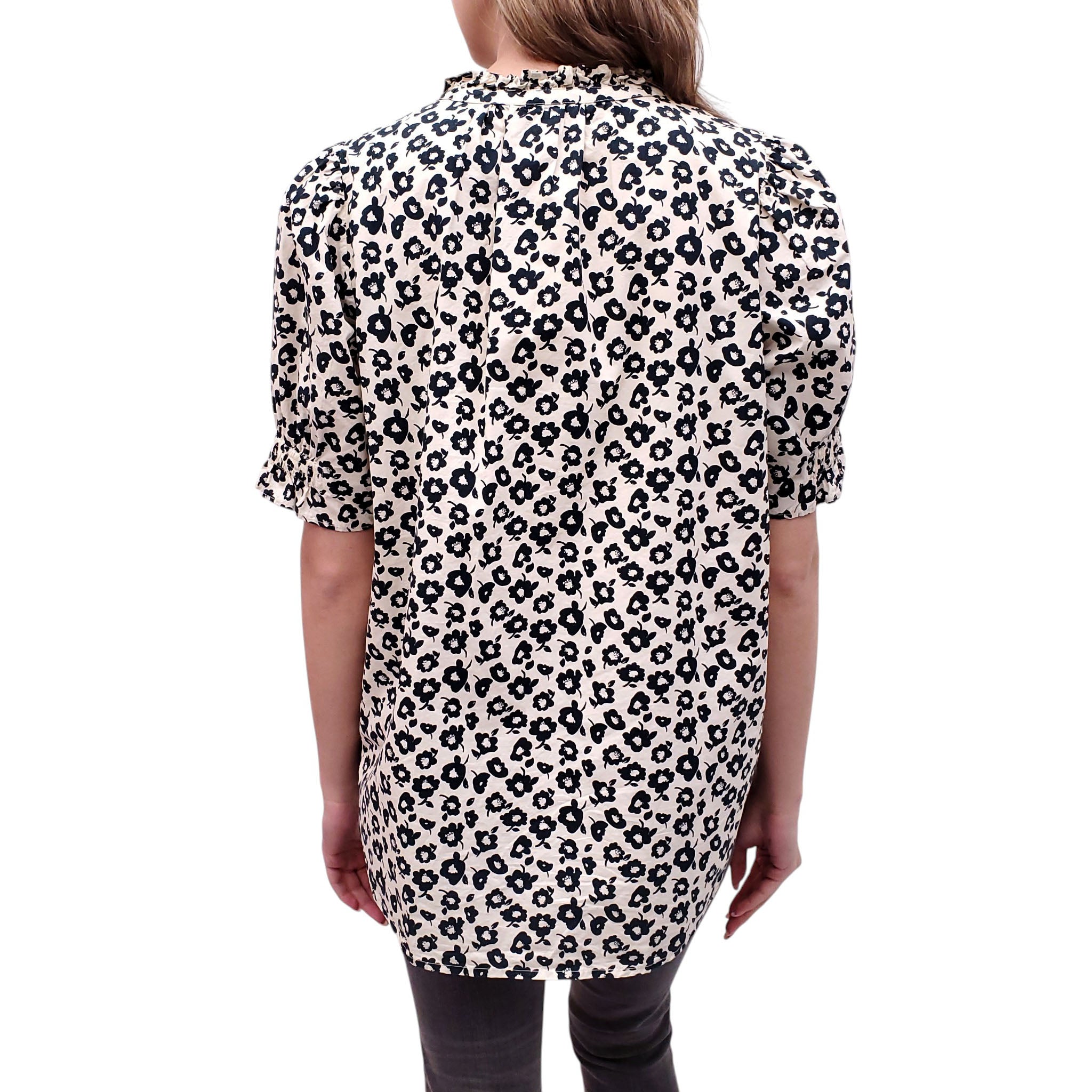 APIECE APART BLACK AND WHITE FLORAL PRINT BLOUSE - SIZE M