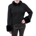 APPARIS BLACK RIBBED CARDIGAN WITH FAUX FUR - SIZE L