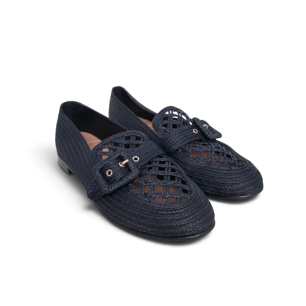 AQUAZZURA BLACK RAFFIA LOAFERS - SIZE 38