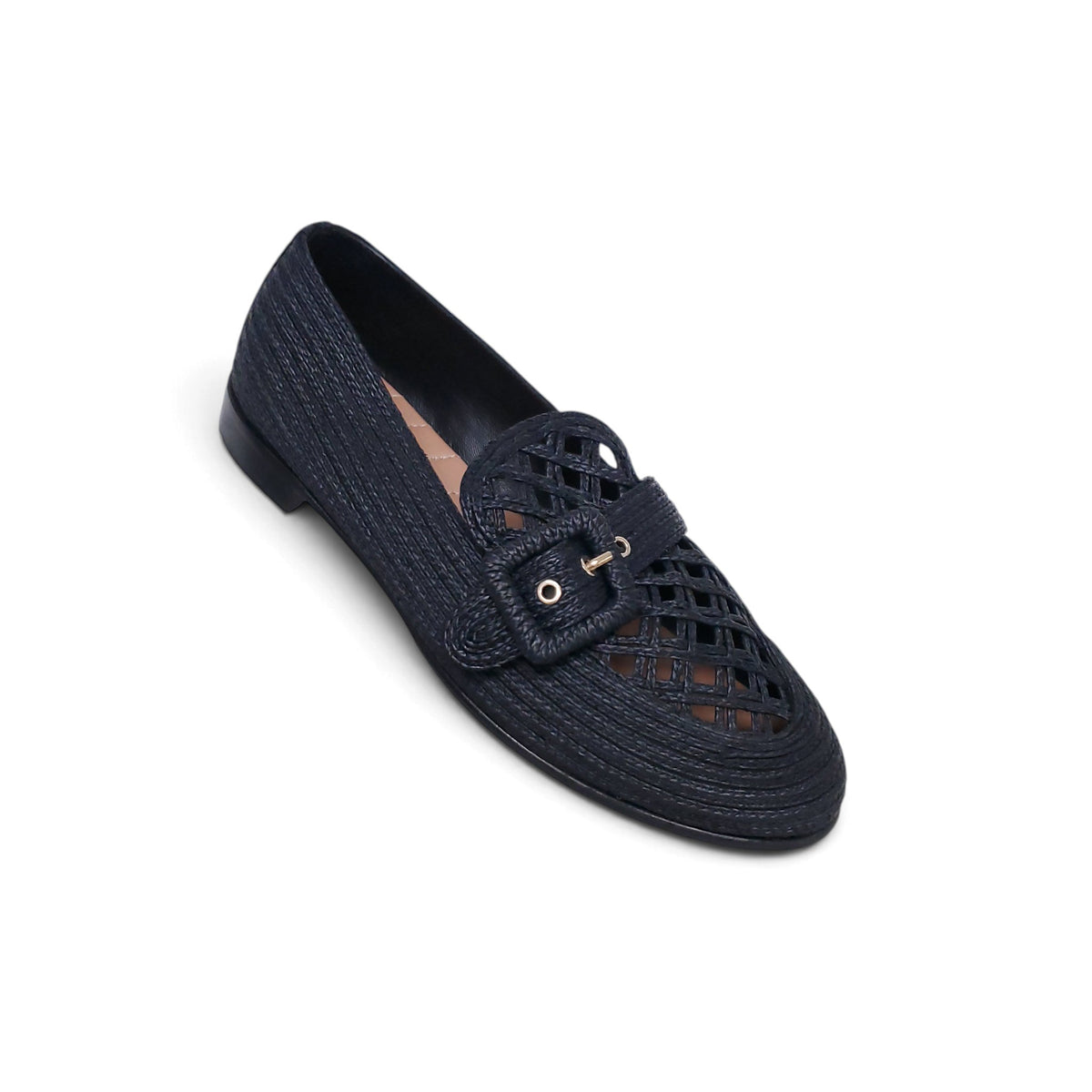AQUAZZURA BLACK RAFFIA LOAFERS - SIZE 38