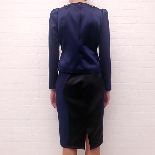 AQUILANO RIMONDI NAVY SEQUIN BLOUSE WITH MATCHING SKIRT - SIZE 42