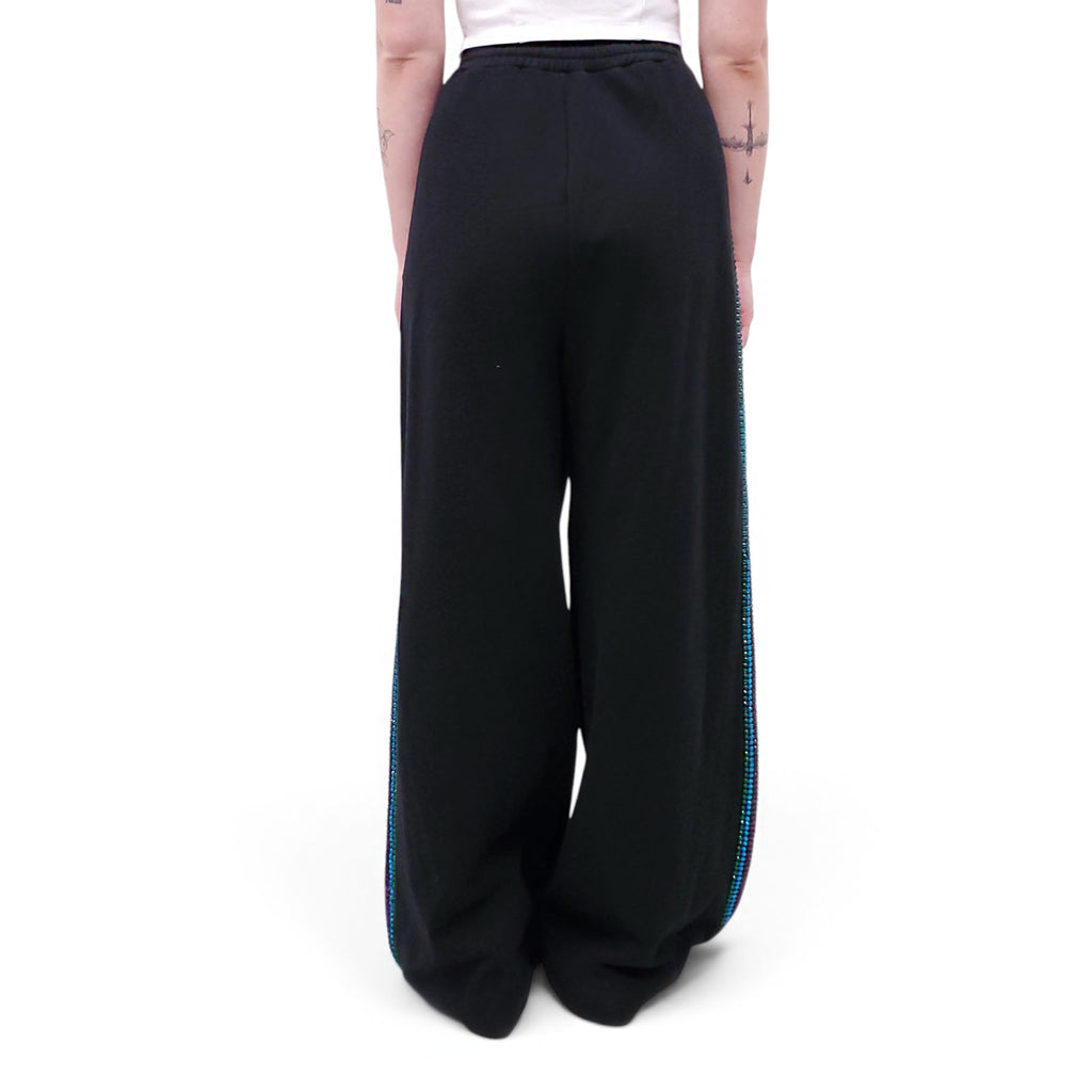 AREA BLACK CRYSTAL EMBELLISHED WIDE LEG TRACK PANT - SIZE XL