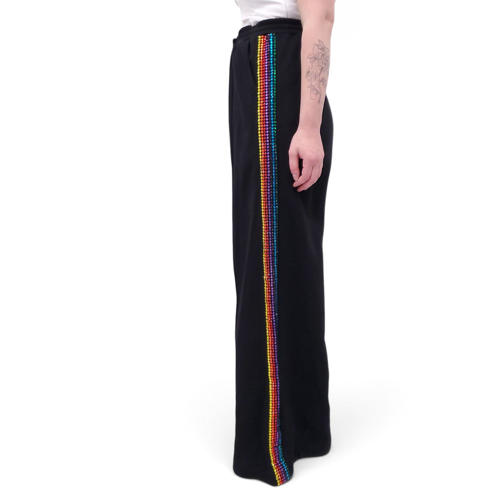 AREA BLACK CRYSTAL EMBELLISHED WIDE LEG TRACK PANT - SIZE XL