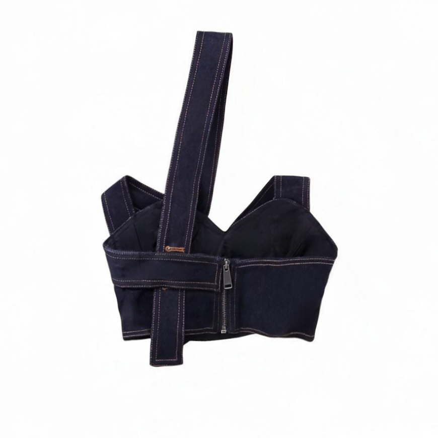 AREA DARK INDIGO CRYSTAL PYRAMID DENIM TOP - SIZE 0