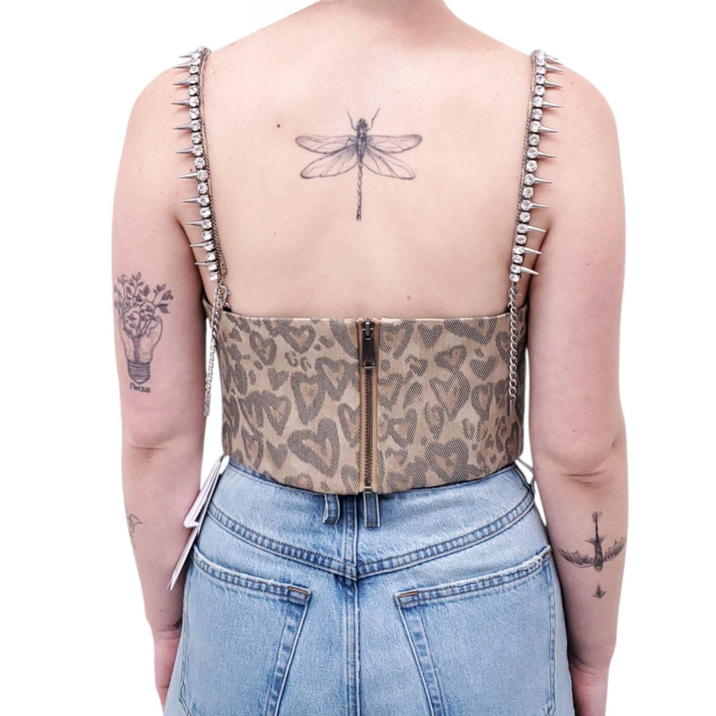 AREA HEART LEOPARD CRYSTAL TRIM TOP - SIZE 10