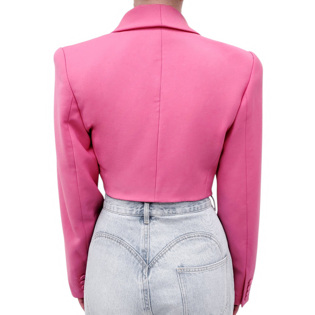 AREA PINK EMBROIDERED BUTTERFLY CROPPED BLAZER - SIZE 4