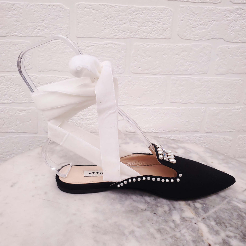 ATTICO PEARL AND CRYSTAL WRAP AROUND FLATS - SIZE 35