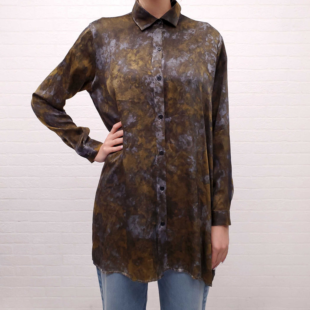AVANT TOI OVERSIZED GREEN PATTERNED SILK BLOUSE - SIZE S