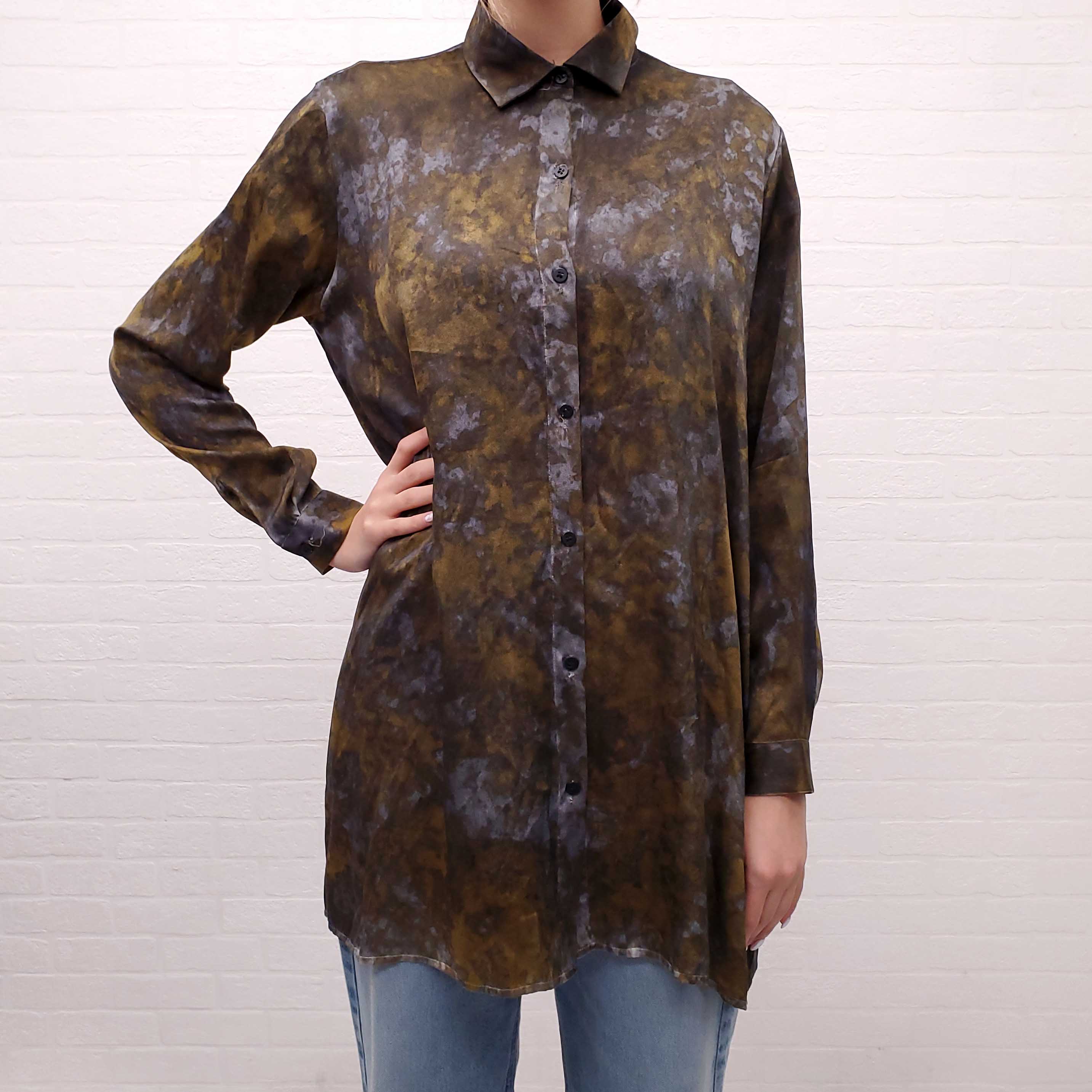 AVANT TOI OVERSIZED GREEN PATTERNED SILK BLOUSE - SIZE S