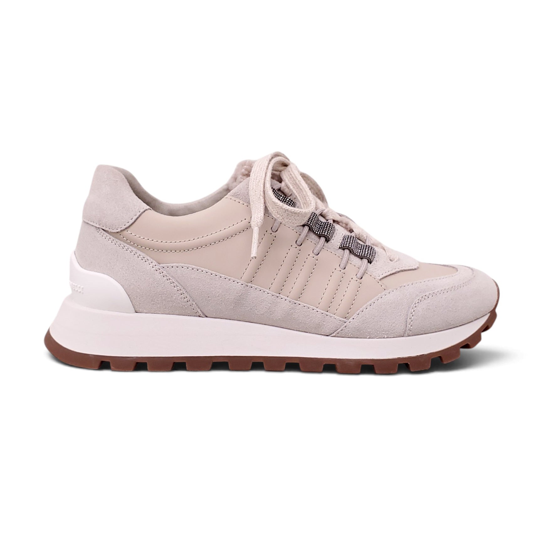 B.C. NUDE SNEAKERS WITH SHEARLING AND MONILI DETAIL - SIZE 38